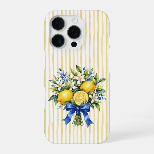 Yellow Stripe Blue Bow Lemon Bouquet iPhone Case (Back)
