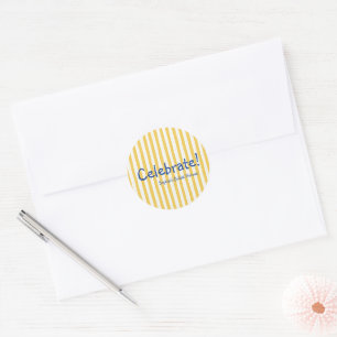 Yellow Stripe Bold Blue Celebrate Bridal Shower Classic Round Sticker