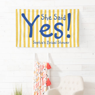 Yellow Stripe Bold Blue She Said Yes Bridal Shower Banner