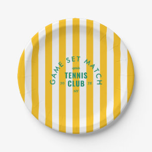 Yellow Stripe Game Set Match Après Tennis Club Paper Plate
