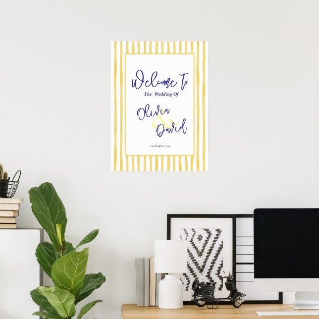 Yellow Stripe Hand Drawn Welcome Wedding  Poster (Home Office)