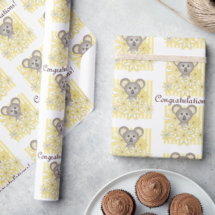 Yellow Stripe Koala Baby Shower / Kids Birthday  Wrapping Paper