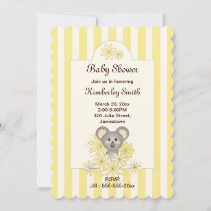 Yellow Stripe Koala Gender Neutral Baby Shower Invitation