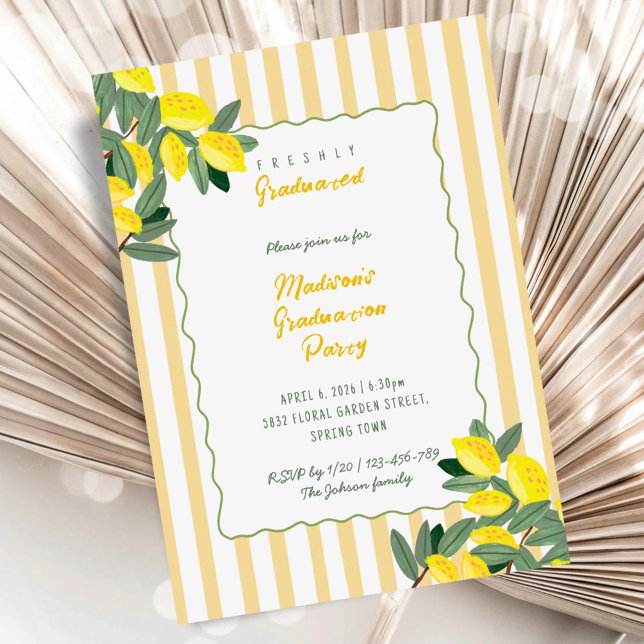 Yellow Stripe Lemon Graduation Party Invitation (Yellow Stripe Lemon Graduation Party Invitation)