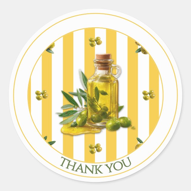 Yellow Stripe Pattern Olive Oil Thank You Classic Round Sticker (Front)