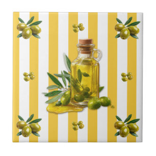 Yellow Stripe Pattern Olive Oil Tile
