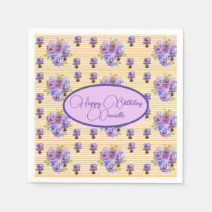 Yellow Stripe Shabby Chic floral Serviette Napkins