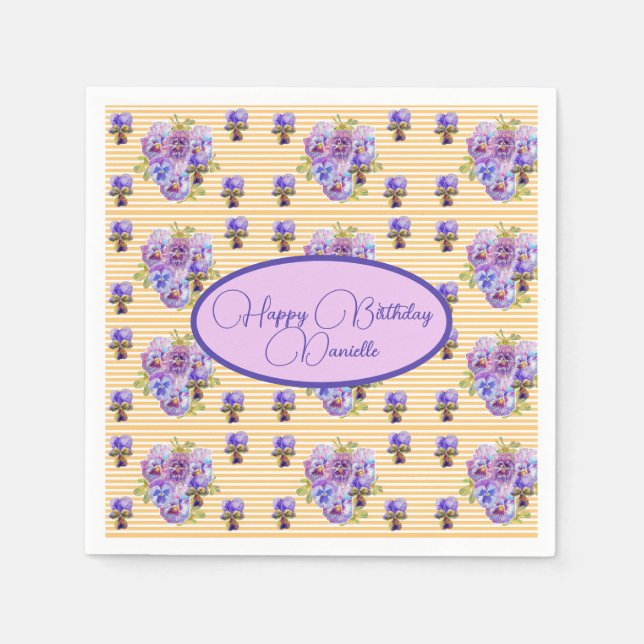 Yellow Stripe Shabby Chic floral Serviette Napkins (Front)