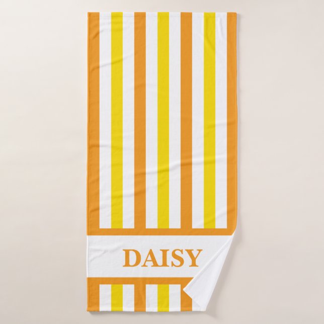 Yellow Striped Bath Towel with Custom Name (Bath Towel)