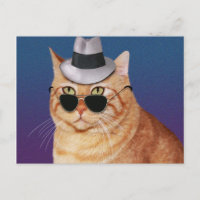Yellow Striped Cat with Sunglasses and Hat