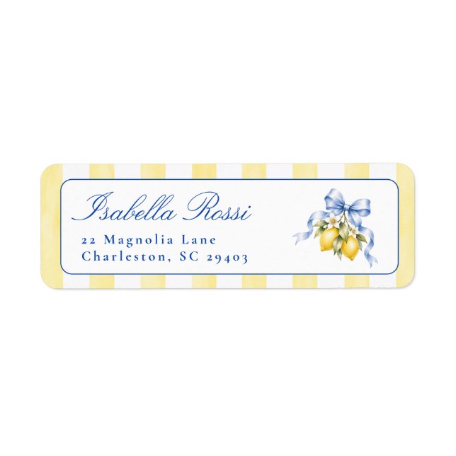 Yellow Striped Lemon Baby Shower Return Address (Front)