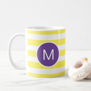 Yellow Striped Purple Monogram (Custom Colours) Coffee Mug