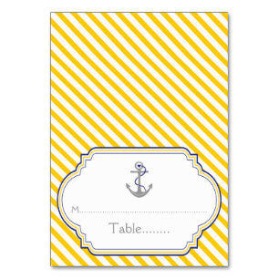 Yellow stripes anchor nautical wedding escort card