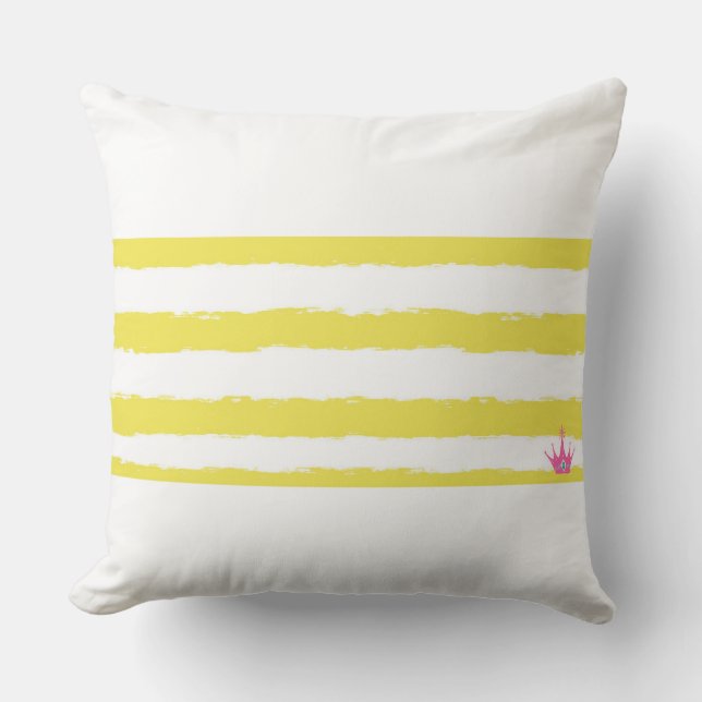 Yellow stripes and a pink crown Throw Pillow (Front)