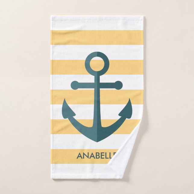 Yellow Stripes and Blue Anchor Bath Towel Set (Hand Towel)