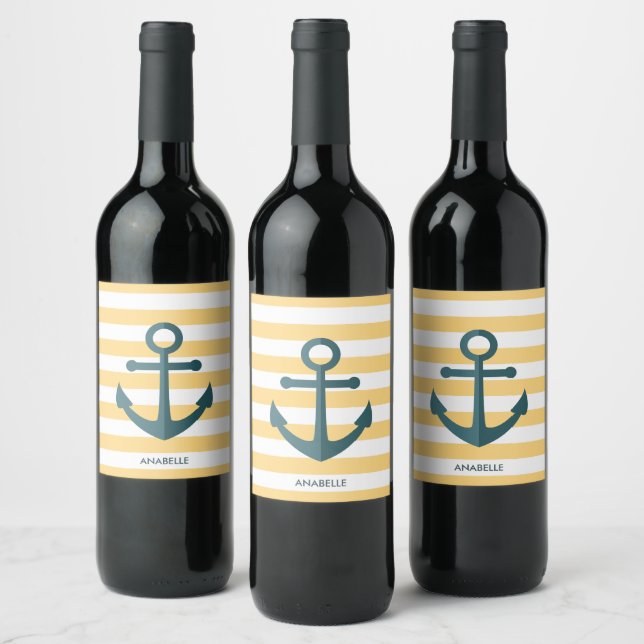 Yellow Stripes and Blue Anchor Wine Label (Bottles)