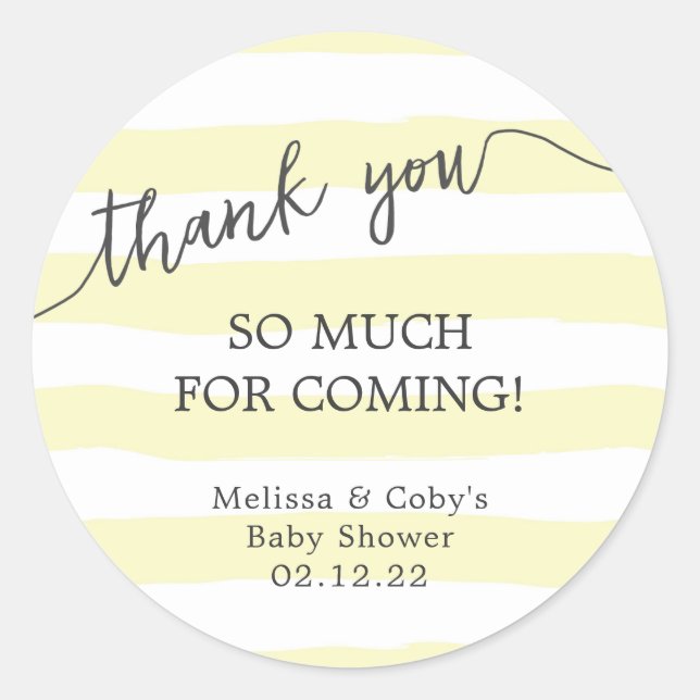 Yellow Stripes baby shower thank you favour Classic Round Sticker (Front)
