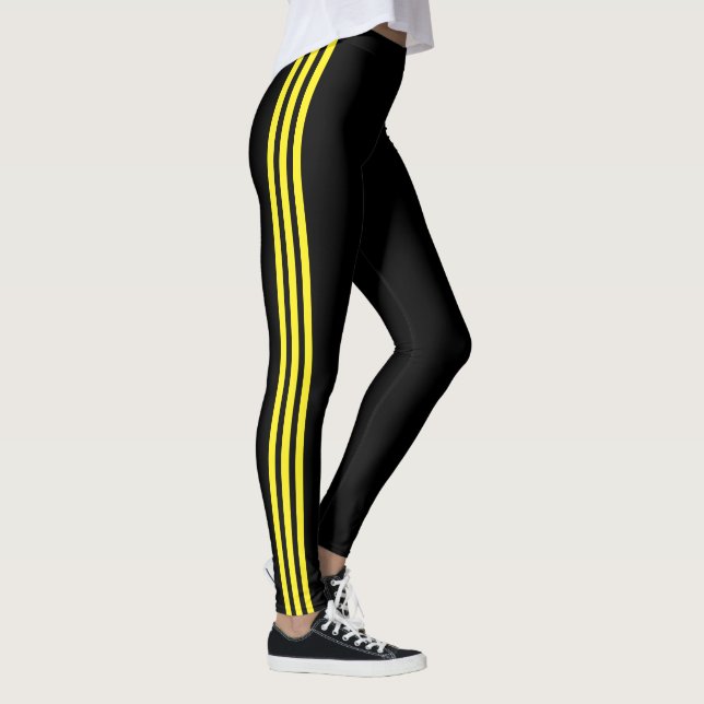 Yellow Stripes Black Modern Sports Leggings (Right)