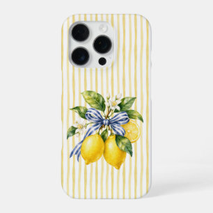 Yellow Stripes Blue Bow Lemon Blossom iPhone 16 Pro Case
