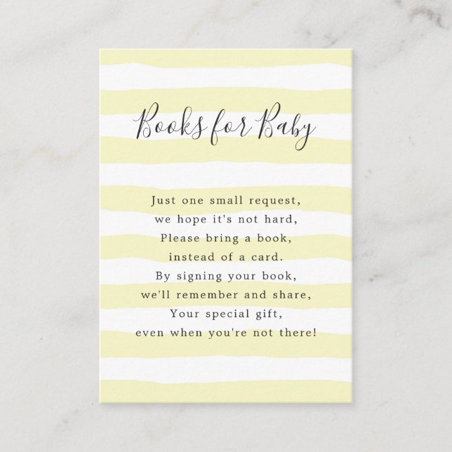 Yellow Stripes Books for Baby, baby shower Enclosure Card (Front)