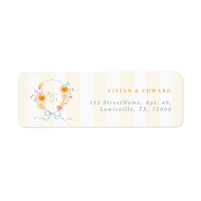 Yellow Stripes Crest Spring Wedding Return Address (Front)