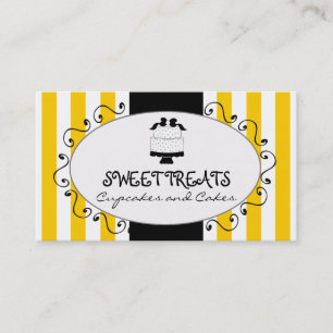 Yellow Stripes Cupcake Cake Bakery Business Card