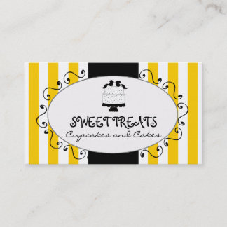 Yellow Stripes Cupcake Cake Bakery Business Card