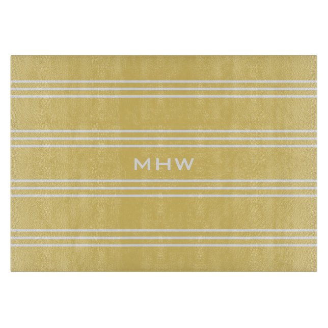 Yellow Stripes custom monogram cutting boards (Front)