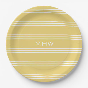 Yellow Stripes custom monogram paper plates