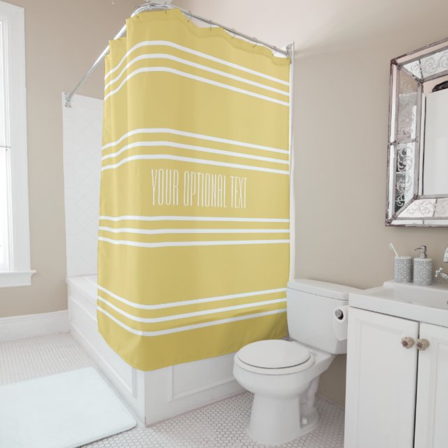 Yellow Stripes Custom Text shower curtain (In Situ)