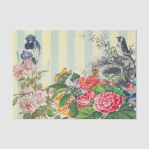 YELLOW STRIPES FLOWERS AND A BIRD TISSUE PAPER