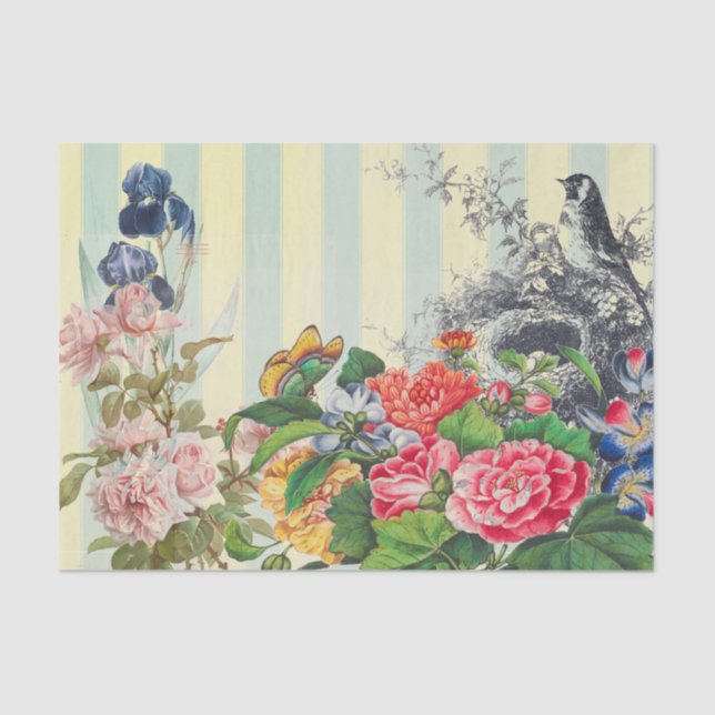 YELLOW STRIPES FLOWERS AND A BIRD TISSUE PAPER (Front)