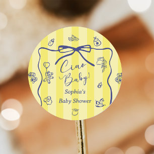 Yellow Stripes Italian Themed Ciao Baby  Classic Round Sticker