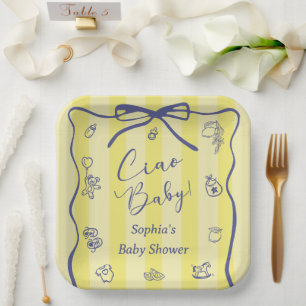 Yellow Stripes Italian Themed Ciao Baby Paper Plate