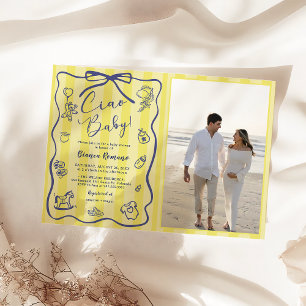 Yellow Stripes Italian Themed Ciao Baby Photo  Invitation
