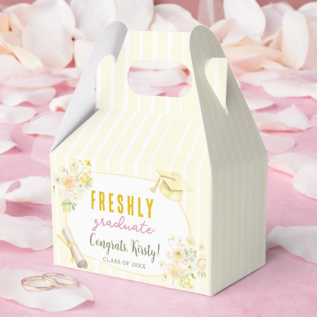 Yellow Stripes Lemons and Flowers Graduation Favour Box (Wedding)
