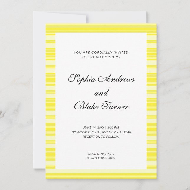 Yellow Stripes Modern Wedding Invitation (Front)