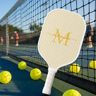 Yellow Stripes Monogram Name Pickleball Paddle
