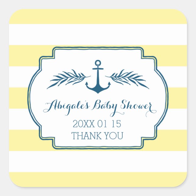 Yellow Stripes Nautical Baby Shower Favour Sticker (Front)