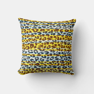 Yellow stripes pattern leopard fur abstract cushion