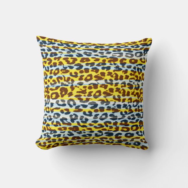 Yellow stripes pattern leopard fur abstract cushion (Front)