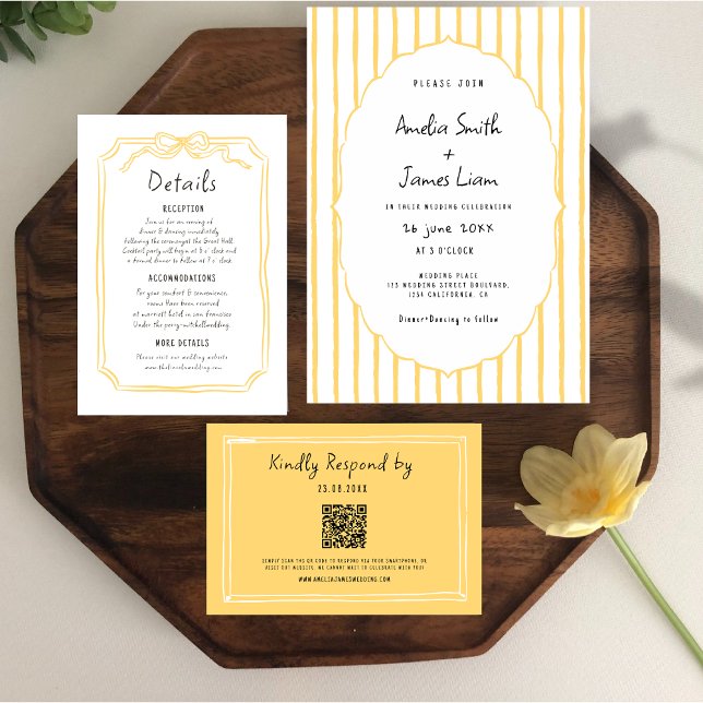 yellow stripes Quirky Hand Written wedding Invitation (Creator Uploaded)