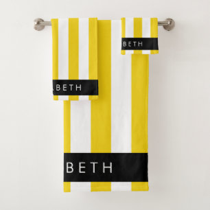 Yellow Stripes, Striped Pattern, Lines, Your Name Bath Towel Set