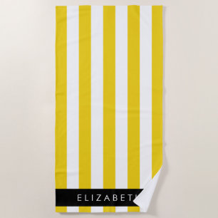 Yellow Stripes, Striped Pattern, Lines, Your Name Beach Towel