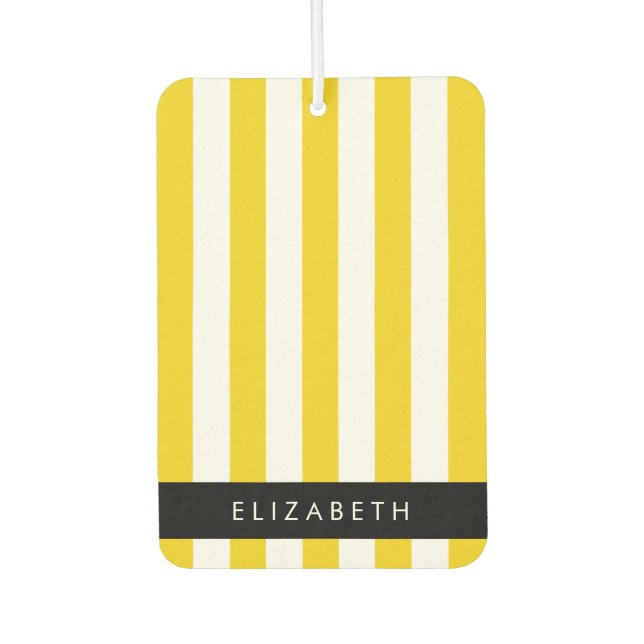Yellow Stripes, Striped Pattern, Lines, Your Name Car Air Freshener (Front)