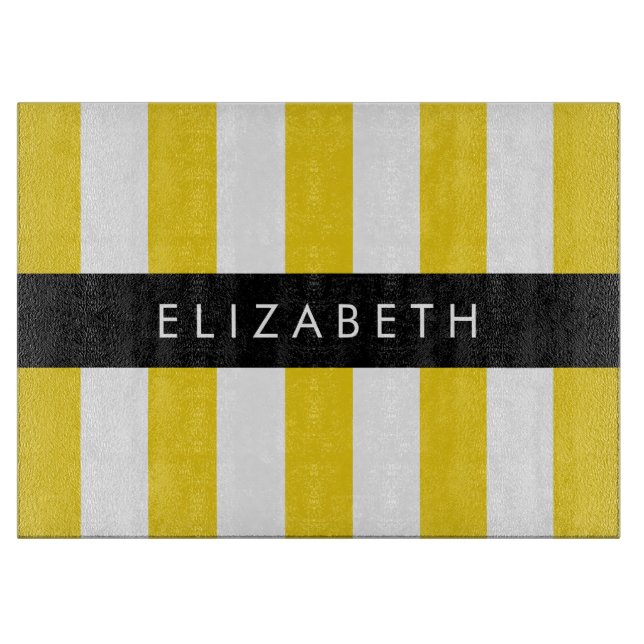 Yellow Stripes, Striped Pattern, Lines, Your Name Cutting Board (Front)