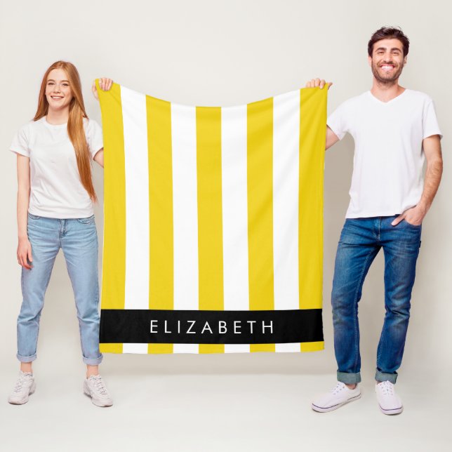 Yellow Stripes, Striped Pattern, Lines, Your Name Fleece Blanket (In Situ)
