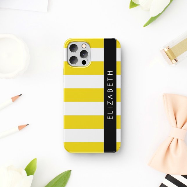 Yellow Stripes, Striped Pattern, Lines, Your Name iPhone 16 Case (Creator Uploaded)