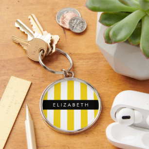 Yellow Stripes, Striped Pattern, Lines, Your Name Key Ring