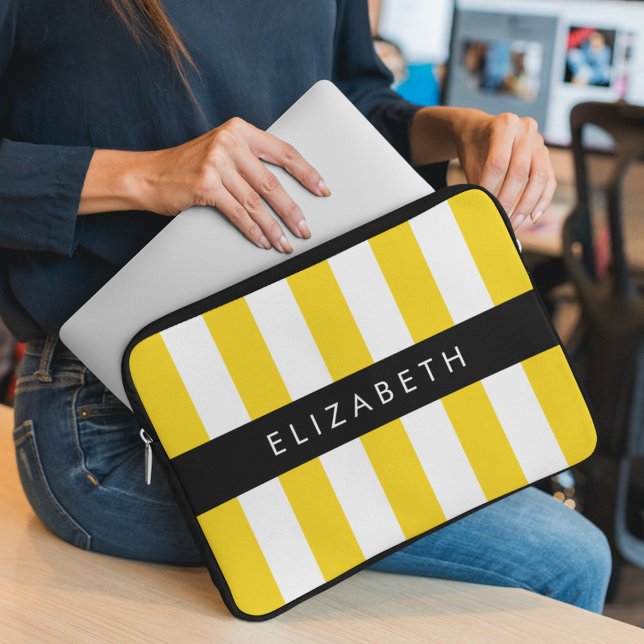 Yellow Stripes, Striped Pattern, Lines, Your Name Laptop Sleeve (Creator Uploaded)